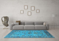 Machine Washable Oriental Light Blue Industrial Rug, wshurb2439lblu