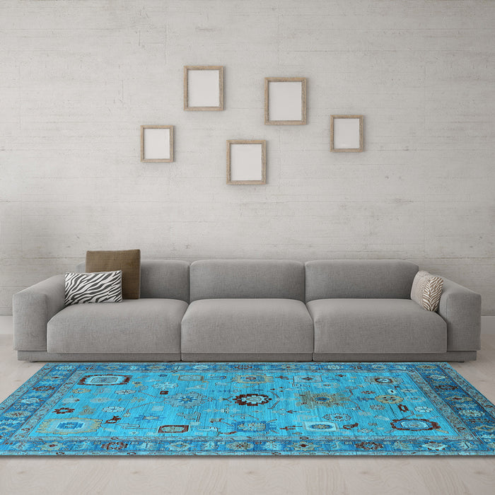 Machine Washable Oriental Light Blue Industrial Rug in a Living Room, wshurb2439lblu