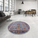 Round Mid-Century Modern Purple Oriental Rug in a Office, urb2439