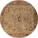 Round Machine Washable Oriental Brown Industrial Rug, wshurb2439brn