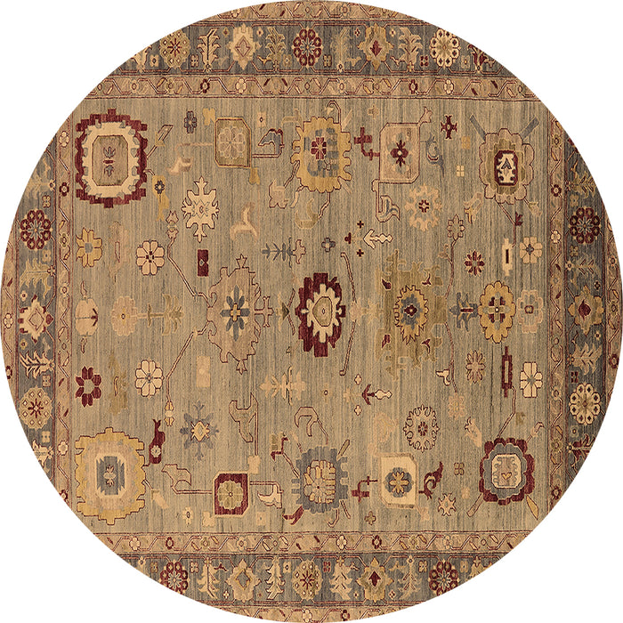 Round Oriental Brown Industrial Rug, urb2439brn