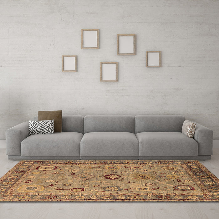 Machine Washable Oriental Brown Industrial Rug in a Living Room,, wshurb2439brn