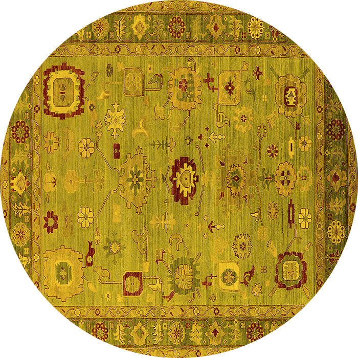 Round Machine Washable Oriental Yellow Industrial Rug, wshurb2439yw