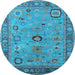 Round Machine Washable Oriental Light Blue Industrial Rug, wshurb2439lblu