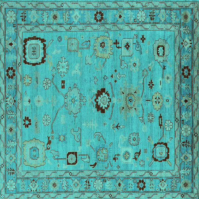 Square Machine Washable Oriental Turquoise Traditional Area Rugs, wshurb2440turq