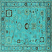 Square Machine Washable Oriental Turquoise Traditional Area Rugs, wshurb2440turq