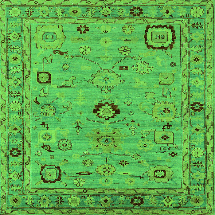Square Machine Washable Oriental Green Traditional Area Rugs, wshurb2440grn