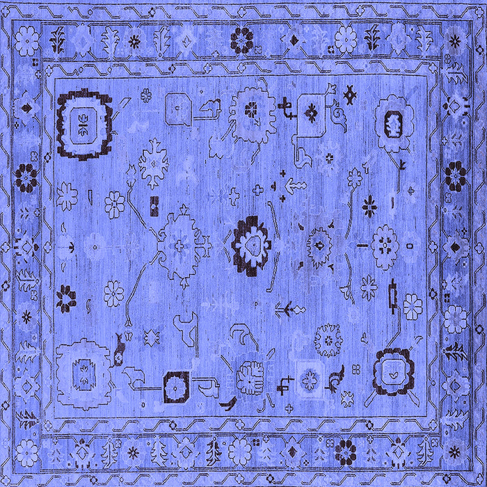 Square Machine Washable Oriental Blue Traditional Rug, wshurb2440blu