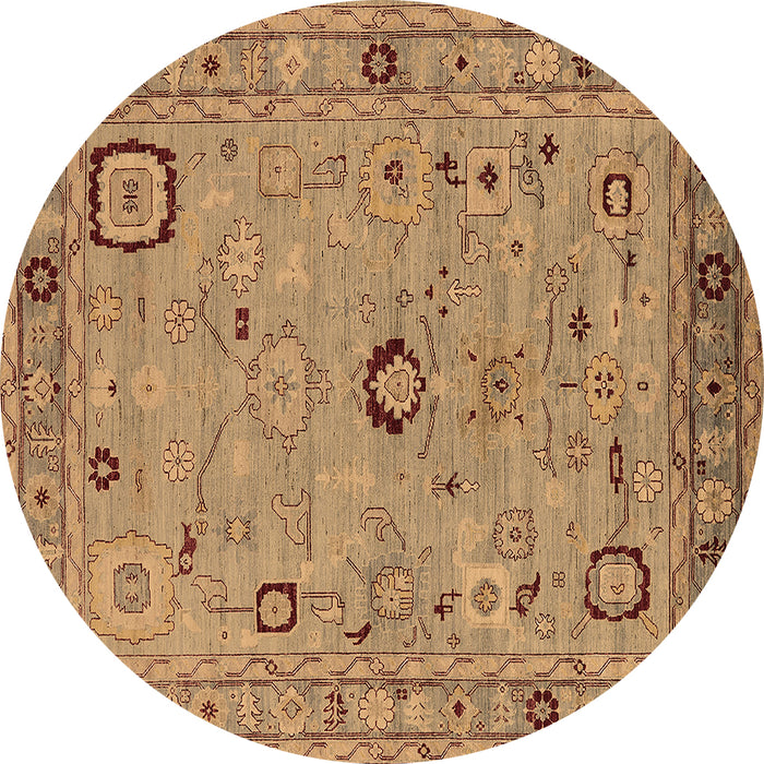 Round Oriental Brown Traditional Rug, urb2440brn