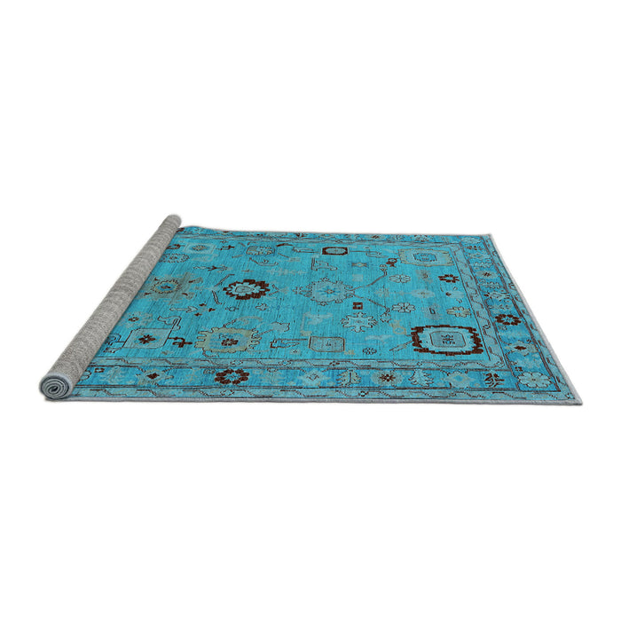 Sideview of Machine Washable Oriental Light Blue Traditional Rug, wshurb2440lblu