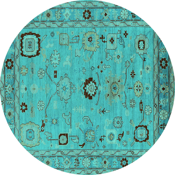 Round Oriental Turquoise Traditional Rug, urb2440turq