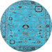 Round Machine Washable Oriental Light Blue Traditional Rug, wshurb2440lblu