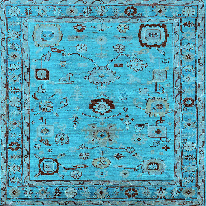 Square Machine Washable Oriental Light Blue Traditional Rug, wshurb2440lblu