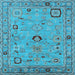 Square Machine Washable Oriental Light Blue Traditional Rug, wshurb2440lblu