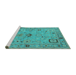 Sideview of Machine Washable Oriental Turquoise Traditional Area Rugs, wshurb2440turq