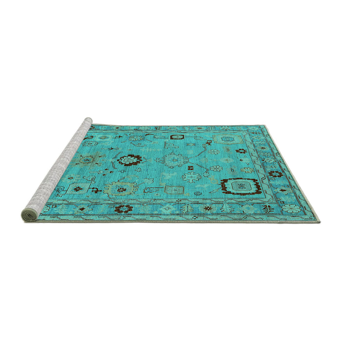 Sideview of Machine Washable Oriental Turquoise Traditional Area Rugs, wshurb2440turq