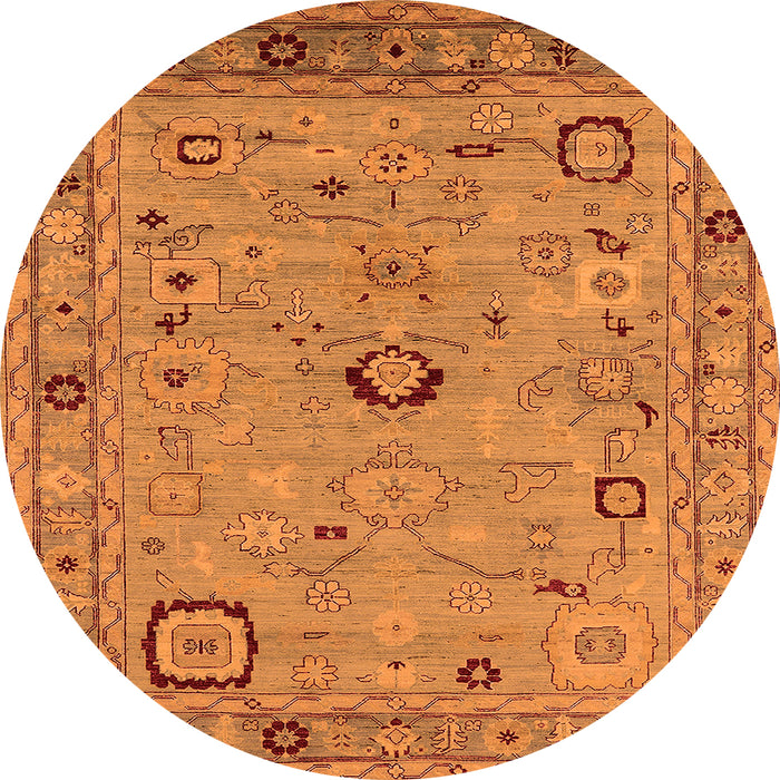 Round Machine Washable Oriental Orange Traditional Area Rugs, wshurb2440org