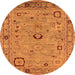 Round Machine Washable Oriental Orange Traditional Area Rugs, wshurb2440org