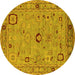 Round Machine Washable Oriental Yellow Traditional Rug, wshurb2440yw