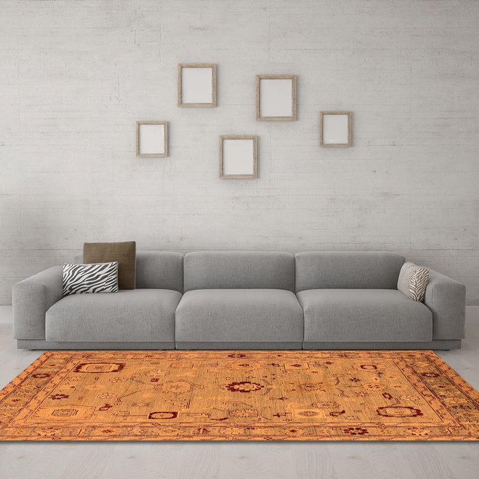 Machine Washable Oriental Orange Traditional Area Rugs in a Living Room, wshurb2440org