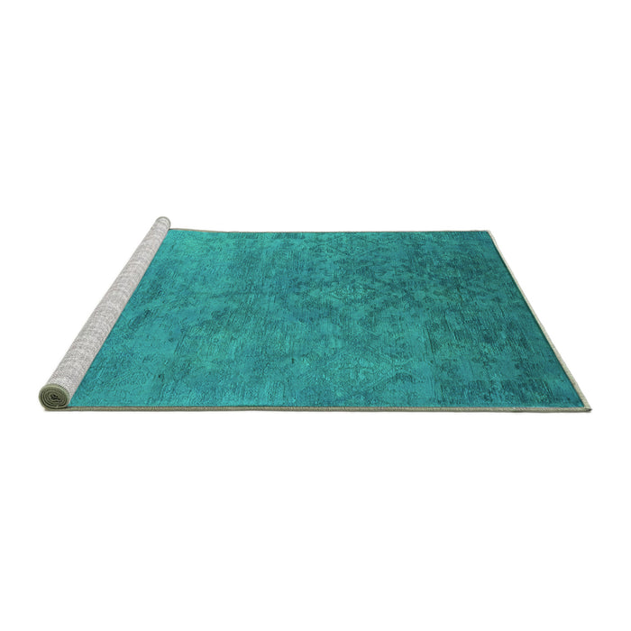 Sideview of Machine Washable Persian Turquoise Bohemian Area Rugs, wshurb2441turq