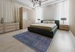 Mid-Century Modern Blue Oriental Rug in a Bedroom, urb2442