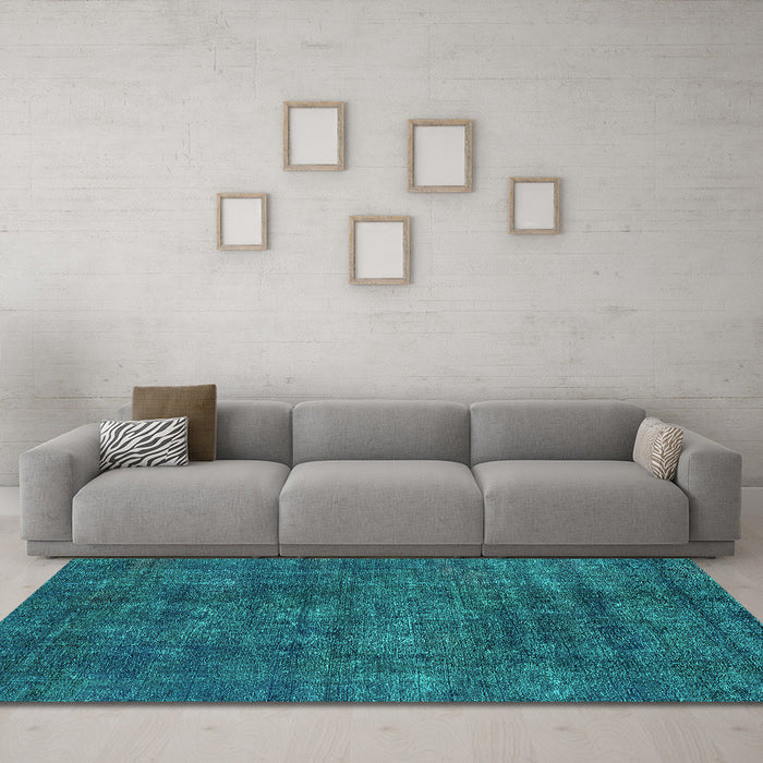 Machine Washable Oriental Turquoise Industrial Area Rugs in a Living Room,, wshurb2442turq