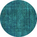 Round Oriental Turquoise Industrial Rug, urb2442turq