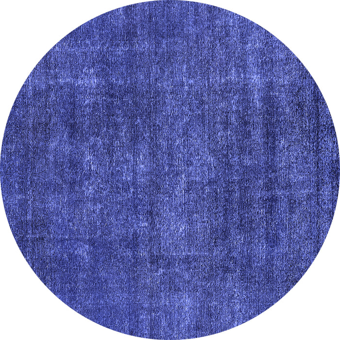 Round Machine Washable Oriental Blue Industrial Rug, wshurb2442blu