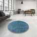 Round Machine Washable Industrial Modern Blue Ivy Blue Rug in a Office, wshurb2443