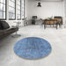 Round Mid-Century Modern Iceberg Blue Persian Rug in a Office, urb2444