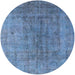 Round Mid-Century Modern Iceberg Blue Persian Rug, urb2444