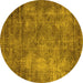 Round Machine Washable Oriental Yellow Industrial Rug, wshurb2445yw