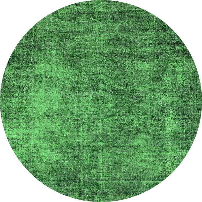 Round Machine Washable Oriental Green Industrial Area Rugs, wshurb2445grn