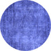 Round Machine Washable Oriental Blue Industrial Rug, wshurb2445blu