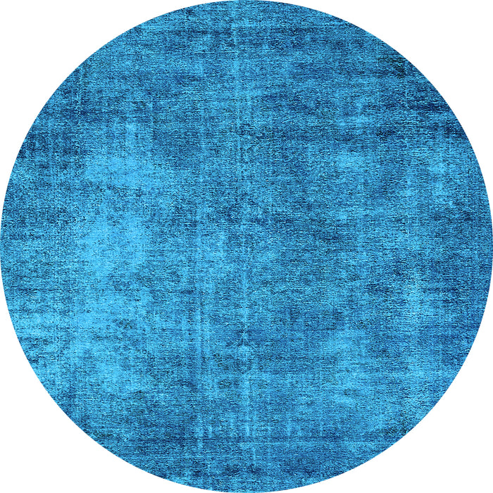 Round Machine Washable Oriental Light Blue Industrial Rug, wshurb2445lblu
