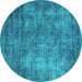 Round Machine Washable Oriental Turquoise Industrial Area Rugs, wshurb2445turq