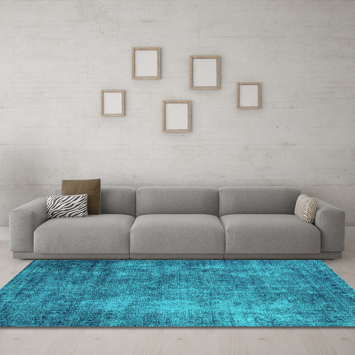 Machine Washable Oriental Turquoise Industrial Area Rugs in a Living Room,, wshurb2445turq