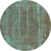 Round Machine Washable Oriental Turquoise Industrial Area Rugs, wshurb2446turq