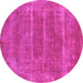 Round Machine Washable Oriental Pink Industrial Rug, wshurb2446pnk