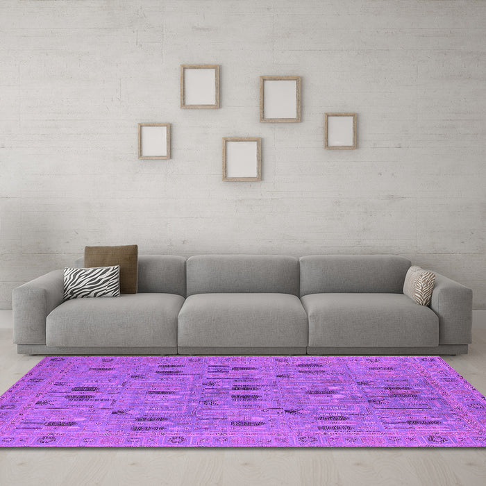 Machine Washable Oriental Purple Industrial Area Rugs in a Living Room, wshurb2447pur