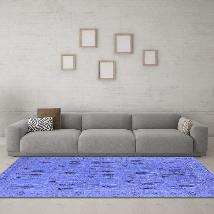 Machine Washable Oriental Blue Industrial Rug in a Living Room, wshurb2447blu