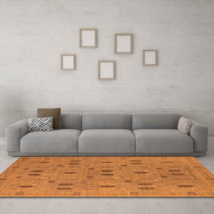 Machine Washable Oriental Orange Industrial Area Rugs in a Living Room, wshurb2447org