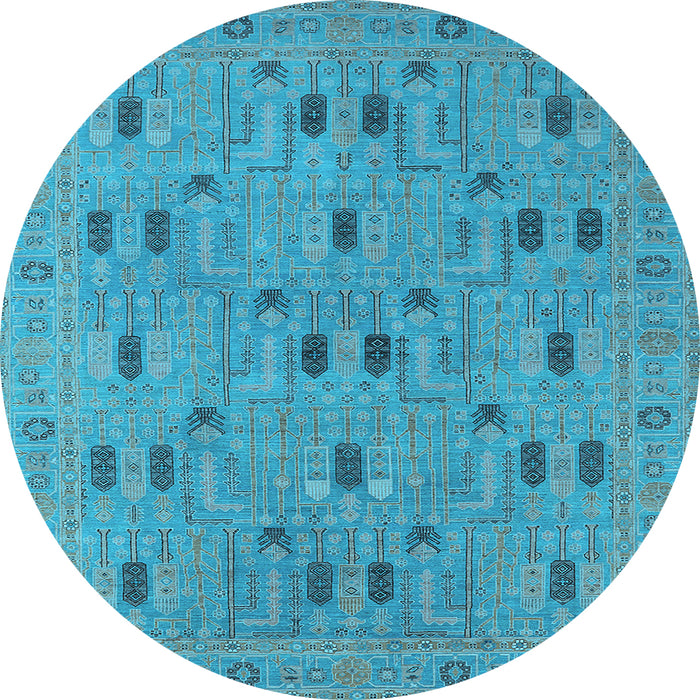 Round Machine Washable Oriental Light Blue Industrial Rug, wshurb2447lblu