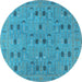 Round Machine Washable Oriental Light Blue Industrial Rug, wshurb2447lblu