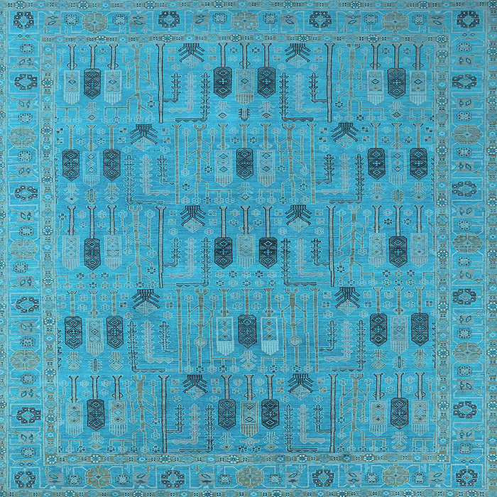 Square Machine Washable Oriental Light Blue Industrial Rug, wshurb2447lblu