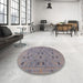 Round Machine Washable Industrial Modern Mauve Taupe Purple Rug in a Office, wshurb2447