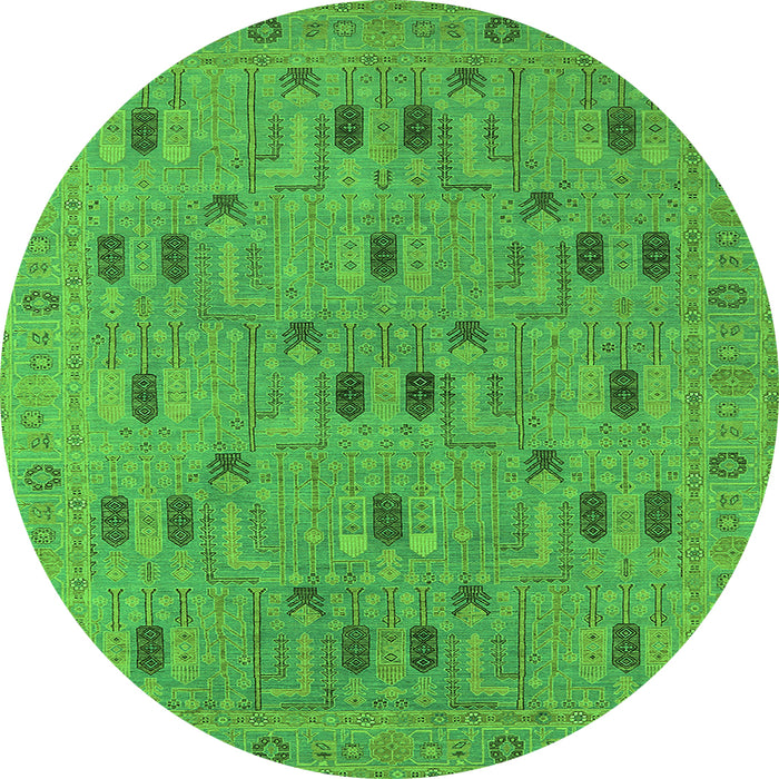 Round Machine Washable Oriental Green Industrial Area Rugs, wshurb2447grn
