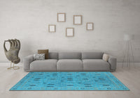 Machine Washable Oriental Light Blue Industrial Rug, wshurb2447lblu