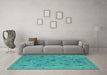 Machine Washable Oriental Turquoise Industrial Area Rugs in a Living Room,, wshurb2447turq